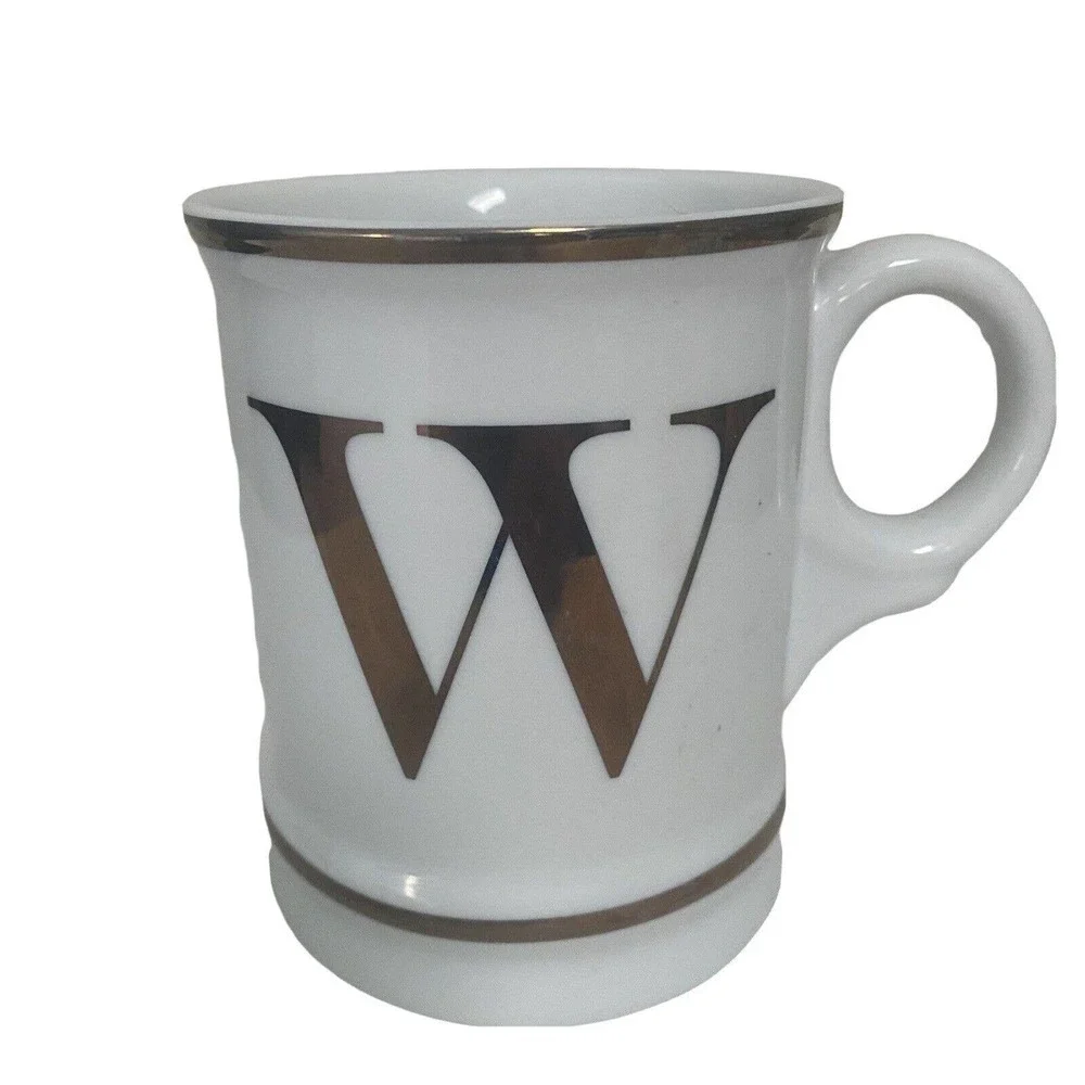 Williams Sonoma White Gold Monogrammed Initial Mug Coffee Cup, Letter W